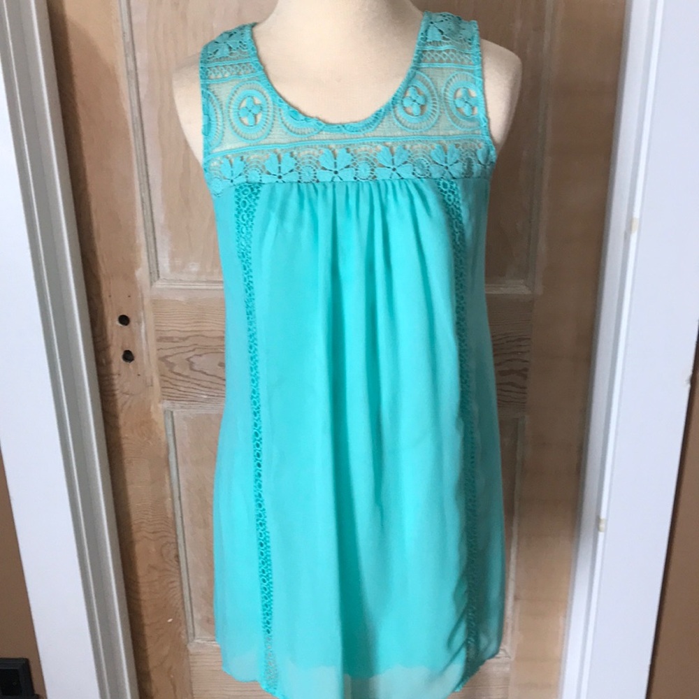 Teal sundress with crochet detail